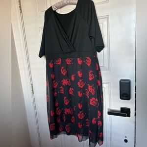 Elegant Black and Red Floral Dress